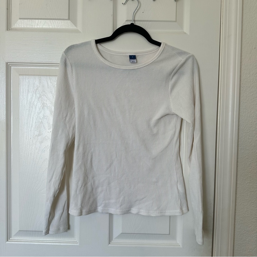 Old Navy White Ribbed Long Sleeve Top